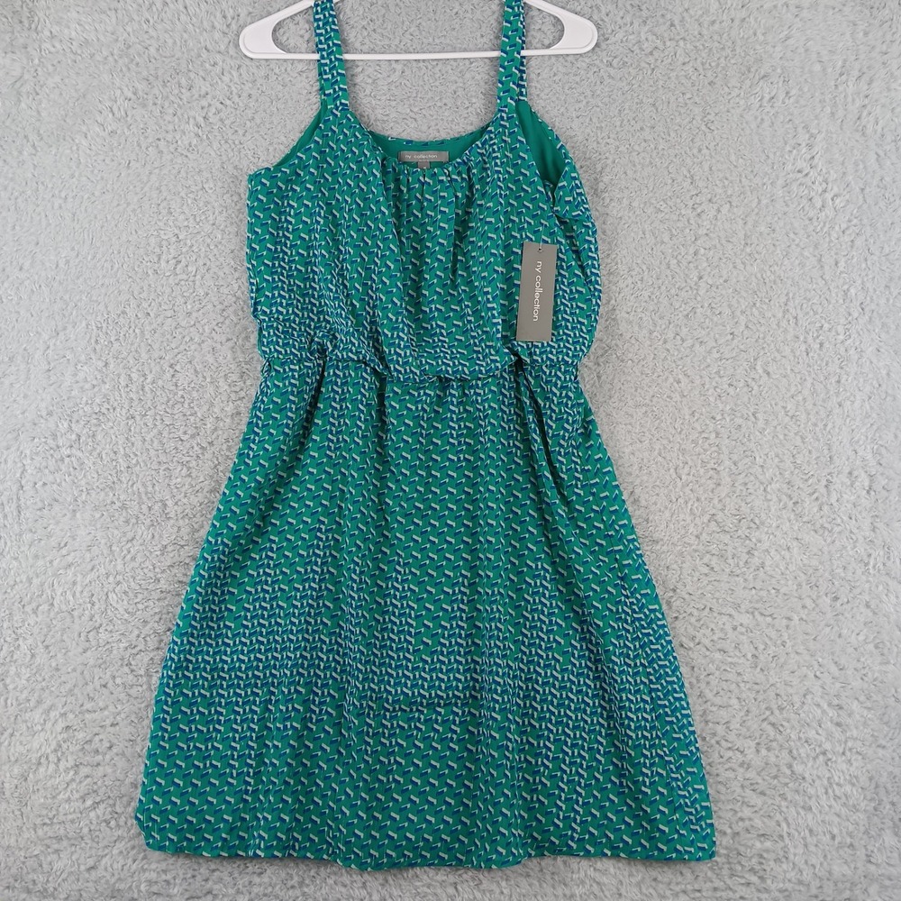 NY Collection Green Geometric Blouson Dress Metallic Stripe XCCD0112 Mens M NWT